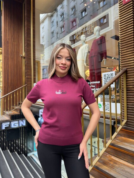 Triko Kazak Kuğu Desenli Bordo - 32160 | KAZEE (3'lü Set S-M-L) - KAZEE