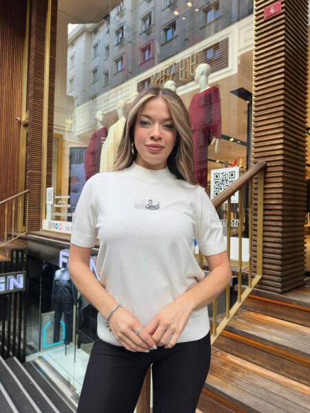 Triko Kazak Kuğu Desenli Ekru - 32160 | KAZEE (3'lü Set S-M-L) - KAZEE (1)