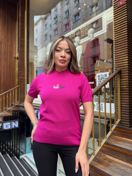 Triko Kazak Kuğu Desenli Fuşya - 32160 | KAZEE (3'lü Set S-M-L) - Kazee (1)