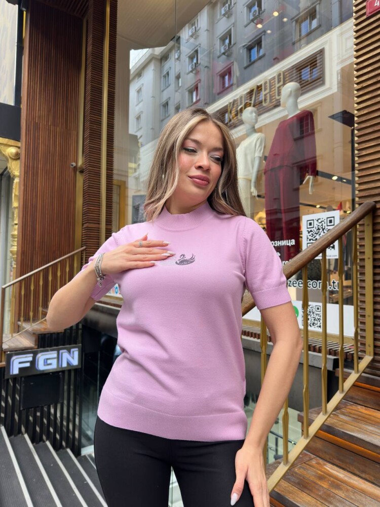 Triko Kazak Kuğu Desenli Pudra - 32160 | KAZEE (3'lü Set S-M-L) - 2