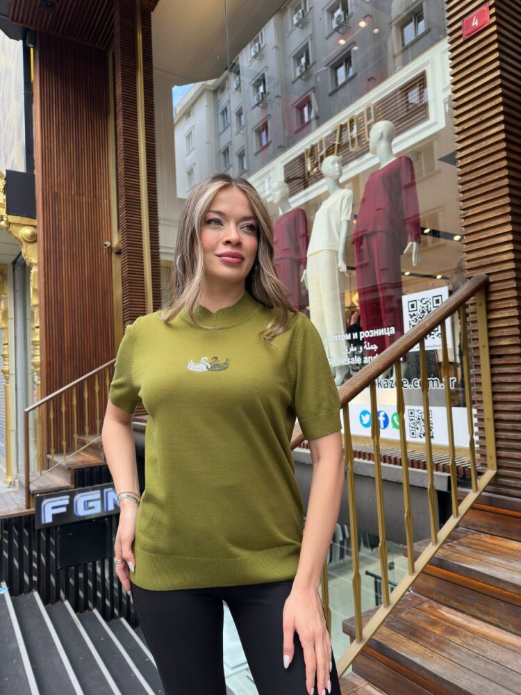 Triko Kazak Kuğu Desenli Yeşil - 32160 | KAZEE (3'lü Set S-M-L) - 2