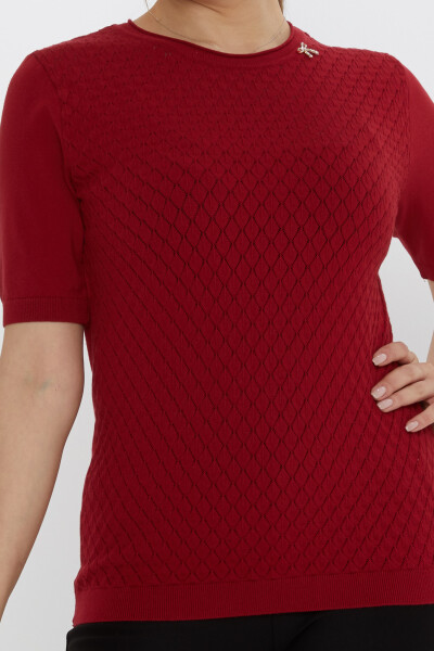 Triko Kazak Kurdele Broşlu Bordo - 31815 | KAZEE (3'lü Set L-XL-2XL) - 3