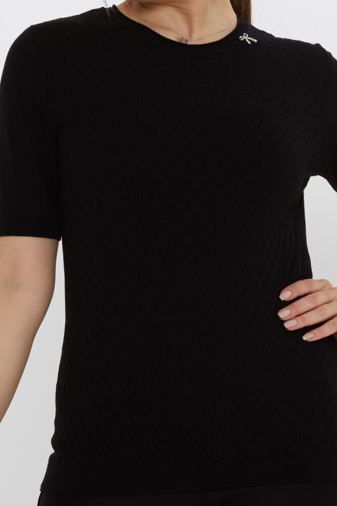 Triko Kazak Kurdele Broşlu Siyah - 31815 | KAZEE (3'lü Set L-XL-2XL) - 3