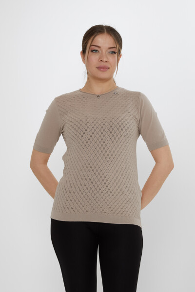 Triko Kazak Kurdele Broşlu Vizon - 31815 | KAZEE (3'lü Set L-XL-2XL) - 2