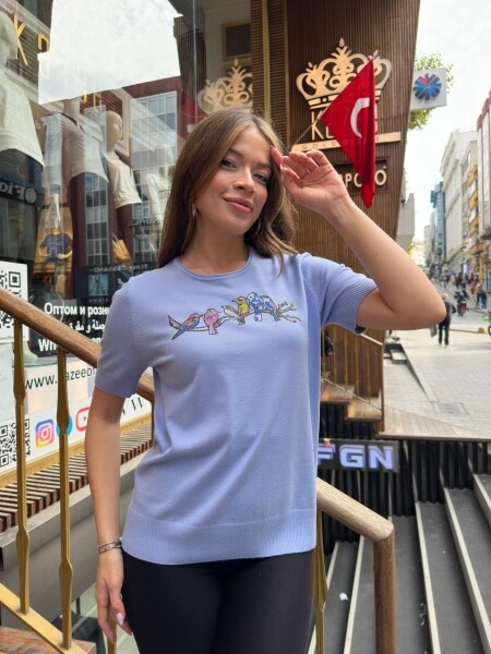 Triko Kazak Kuş Desenli Mavi - 31831 | KAZEE (3'lü Set S-M-L) - KAZEE (1)