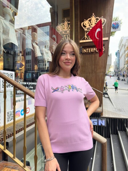 Triko Kazak Kuş Desenli Pembe - 31831 | KAZEE (3'lü Set S-M-L) - KAZEE (1)