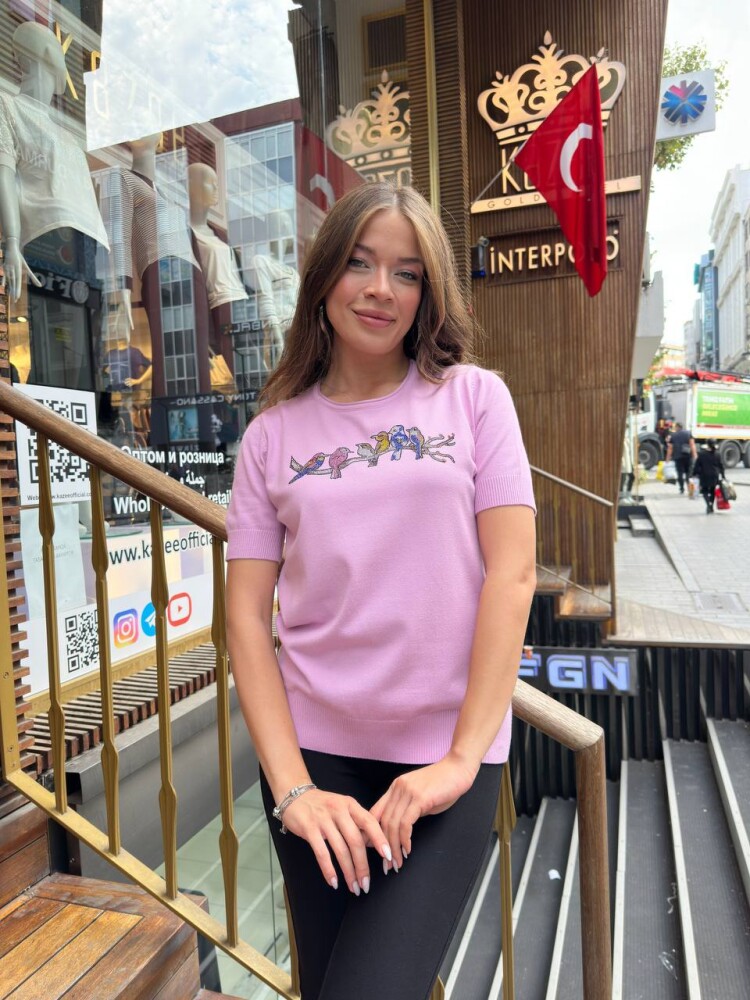 Triko Kazak Kuş Desenli Pembe - 31831 | KAZEE (3'lü Set S-M-L) - 1