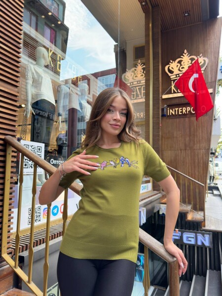 Triko Kazak Kuş Desenli Yeşil - 31831 | KAZEE (3'lü Set S-M-L) - KAZEE (1)