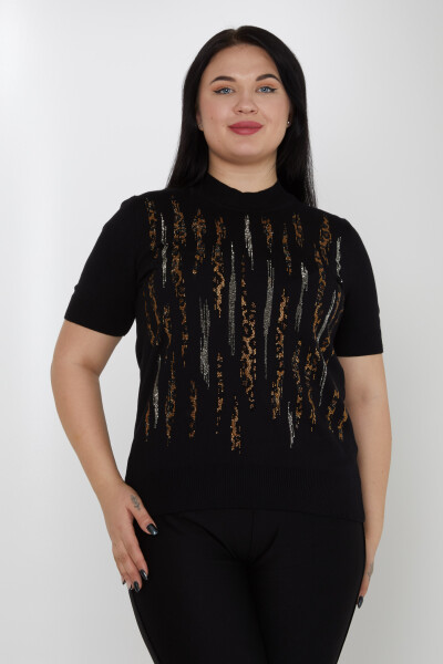 Triko Kazak Leopar Taş İşlemeli Siyah - 31565 | KAZEE (3'lü Set M-L-XL) 