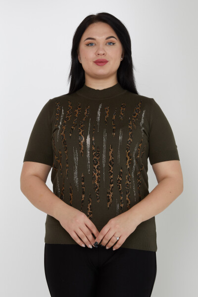 Triko Kazak Leopar Taş İşlemeli Vert - 31565 | KAZEE (3'lü Set M-L-XL) 