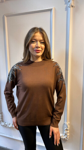 Triko Kazak Omzu Detaylı Kahve - 3221 | KAZEE (3'lü Set XL-2XL-3XL) 