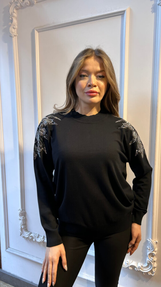 Triko Kazak Omzu Detaylı Siyah - 3221 | KAZEE (3'lü Set XL-2XL-3XL) - 2