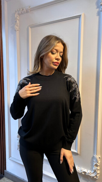 Triko Kazak Omzu Detaylı Siyah - 3221 | KAZEE (3'lü Set XL-2XL-3XL) - Kazee