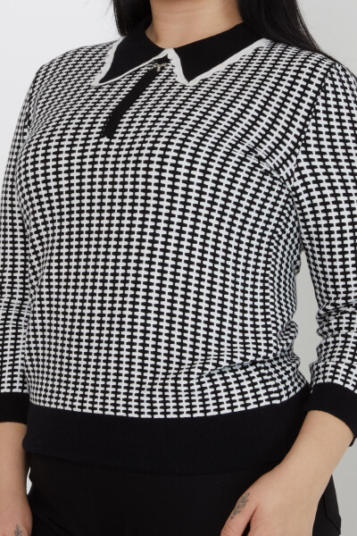 Triko Kazak Önlük Yaka Siyah-Ekru - 31570 | KAZEE (3'lü Set XL-2XL-3XL) - 2