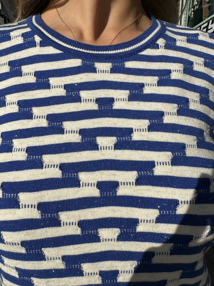 Triko Kazak Renk Geçişli Saks - 32195 | KAZEE (3'lü Set M-L-XL) - 5