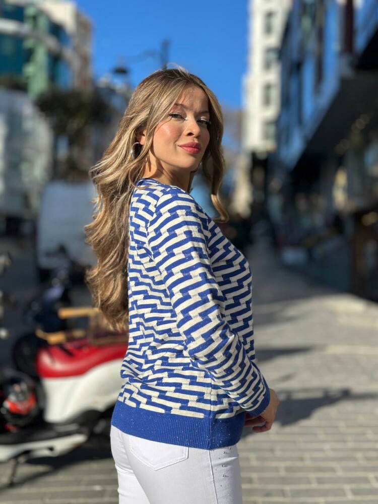 Triko Kazak Renk Geçişli Saks - 32195 | KAZEE (3'lü Set M-L-XL) - 6
