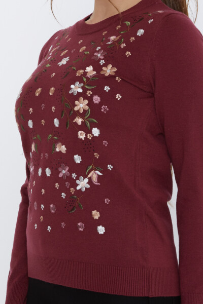 Triko Kazak Renkli Nakış İşlemeli Bordo - 31122 | KAZEE (3'lü Set M-L-XL) - 4