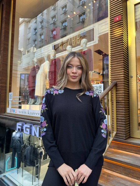 Triko Kazak Renkli Nakışlı Siyah - 31281 | KAZEE (3'lü Set L-XL-2XL) - KAZEE (1)