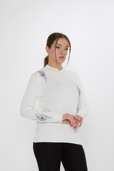 Triko Kazak Renkli Taş İşlemeli Ekru - 31775 | KAZEE (3'lü Set L-XL-2XL) - KAZEE (1)