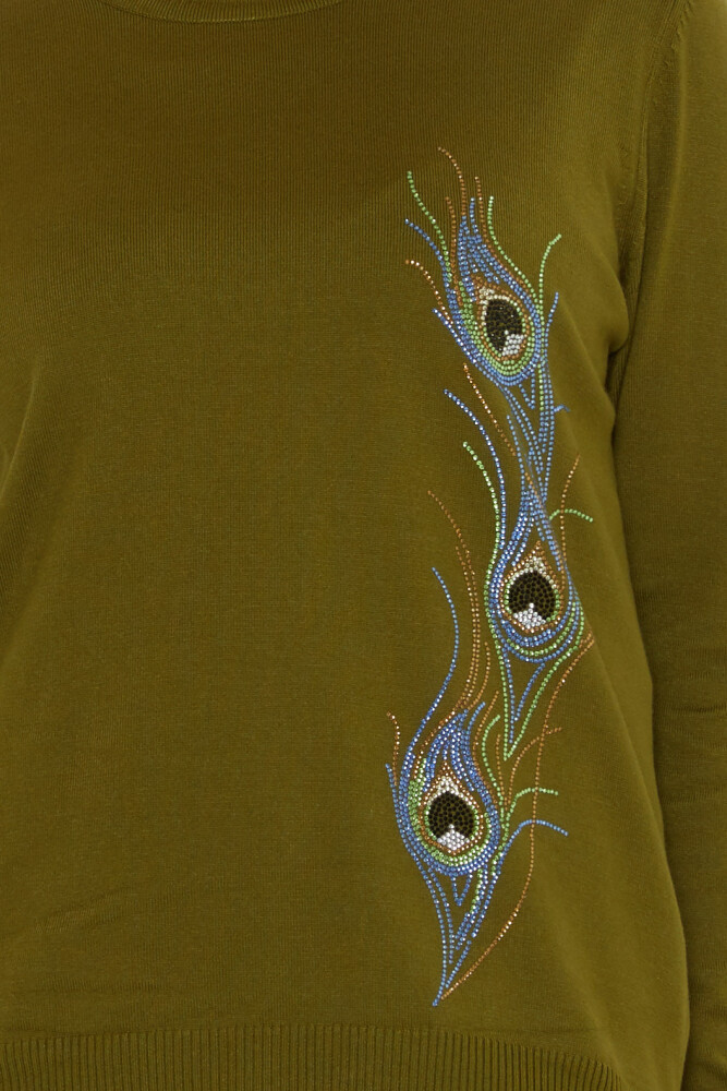 Triko Kazak Renkli Taş İşlemeli Koyu Yeşil - 31775 | KAZEE (3'lü Set L-XL-2XL) - 4