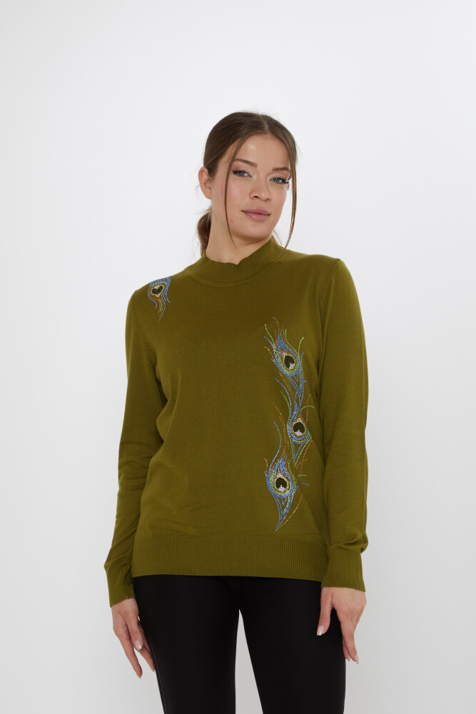 Triko Kazak Renkli Taş İşlemeli Koyu Yeşil - 31775 | KAZEE (3'lü Set L-XL-2XL) - 2