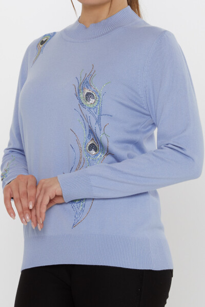 Triko Kazak Renkli Taş İşlemeli Mavi - 31775 | KAZEE (3'lü Set L-XL-2XL) - 4