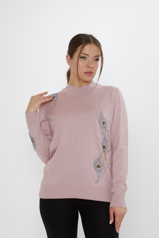 Triko Kazak Renkli Taş İşlemeli Pudra - 31775 | KAZEE (3'lü Set L-XL-2XL) - 1