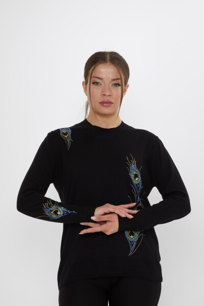 Triko Kazak Renkli Taş İşlemeli Siyah - 31775 | KAZEE (3'lü Set L-XL-2XL) - KAZEE (1)