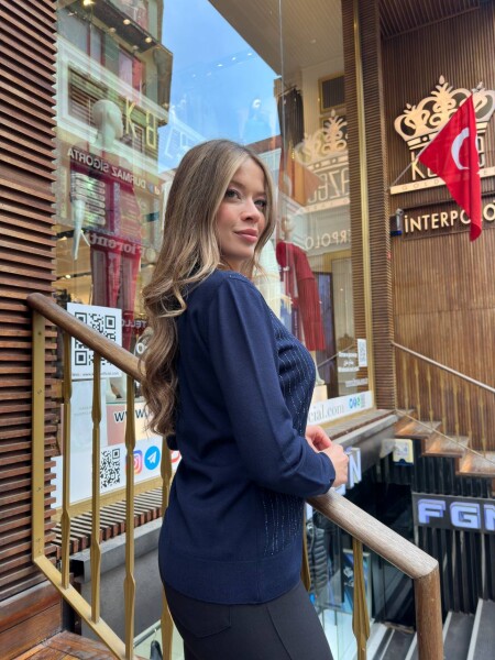 Triko Kazak Şerit Taş İşlemeli Lacivert - 31500 | KAZEE (3'lü Set L-XL-2XL) - 6