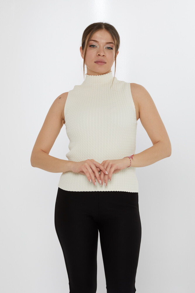 Triko Kazak Sıfır Kollu Ekru - 31658 | KAZEE (3'lü Set S-M-L) - 1