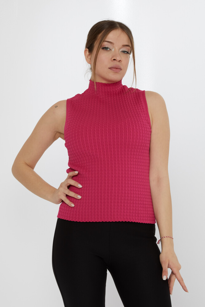 Triko Kazak Sıfır Kollu Fuşya - 31658 | KAZEE (3'lü Set S-M-L) - 2