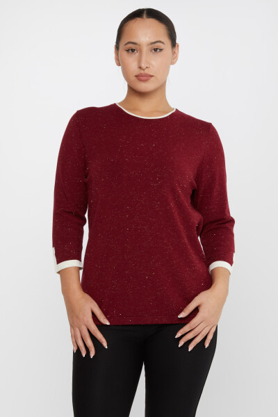 Triko Kazak Sim Detaylı Bordo - 31605 | KAZEE (3'lü Set M-L-XL) - 2