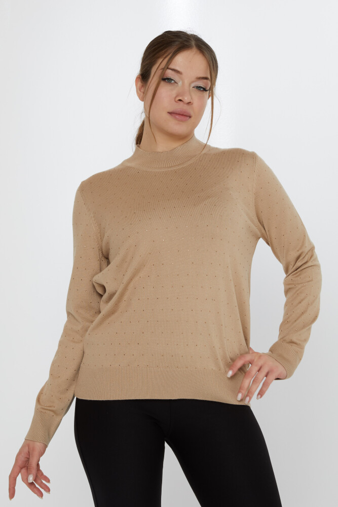 Triko Kazak Taş İşlemeli Bej - 31513 | KAZEE (3'lü Set L-XL-2XL) - 1