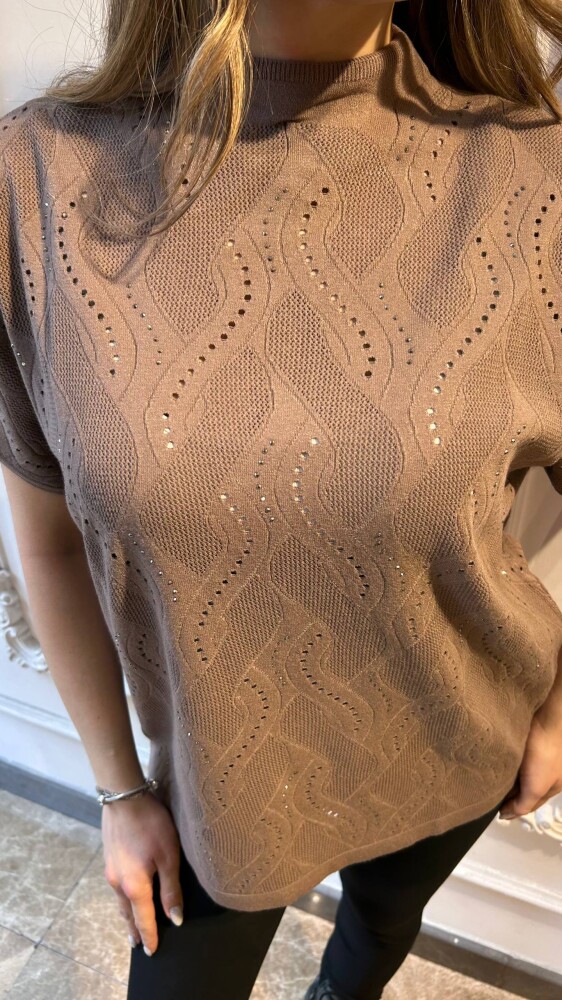 Triko Kazak Taş İşlemeli Bej - 31920 | KAZEE (3'lü Set L-XL-2XL) - 2