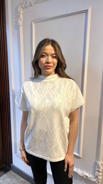 Triko Kazak Taş İşlemeli Beyaz - 31920 | KAZEE (3'lü Set L-XL-2XL) 