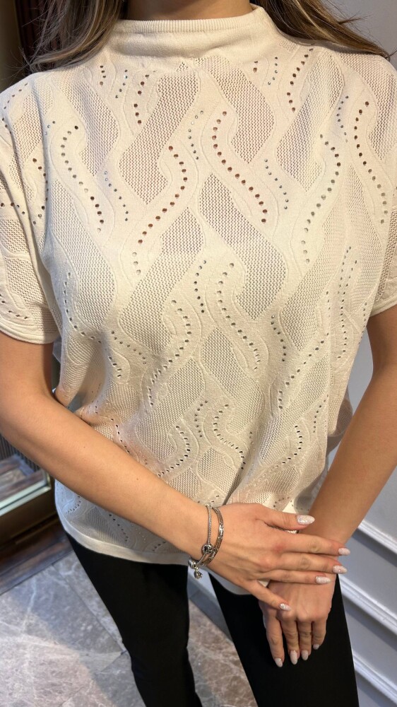 Triko Kazak Taş İşlemeli Beyaz - 31920 | KAZEE (3'lü Set L-XL-2XL) - 3