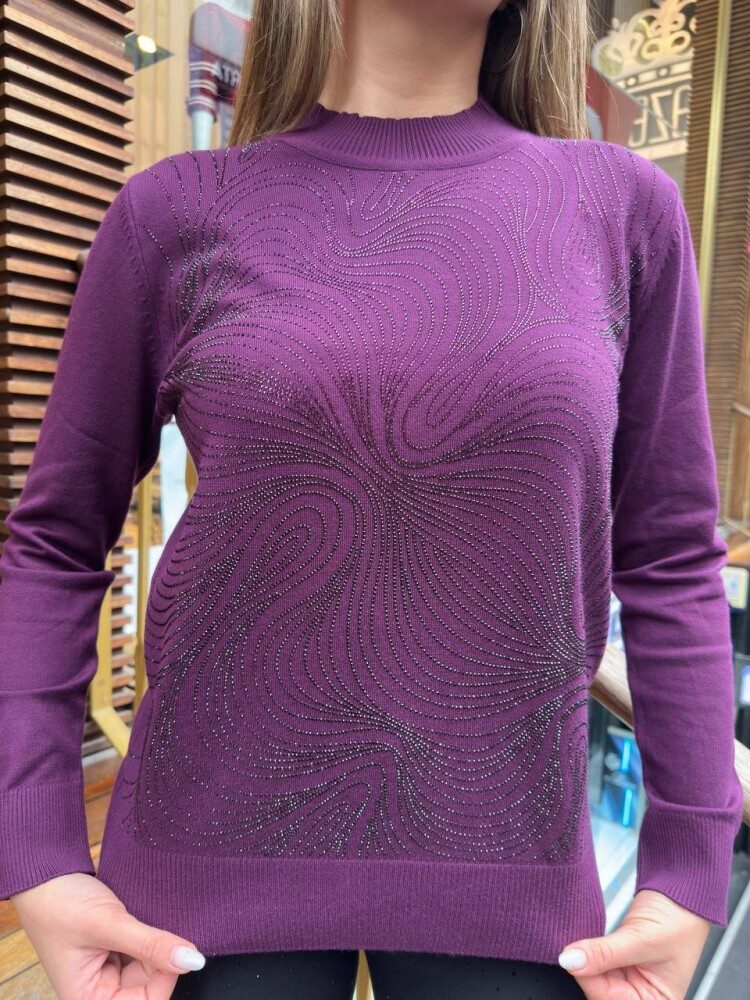 Triko Kazak Taş İşlemeli Eflatun - 32065 | KAZEE (3'lü Set L-XL-2XL) - 4