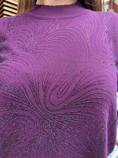 Triko Kazak Taş İşlemeli Eflatun - 32065 | KAZEE (3'lü Set L-XL-2XL) - 5