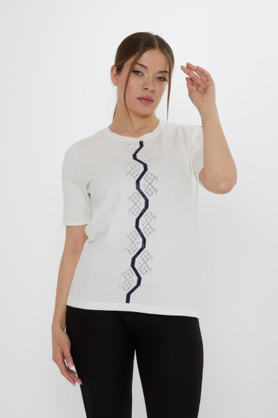 Triko Kazak Taş İşlemeli Ekru - 31758 | KAZEE (3'lü Set M-L-XL) - Kazee