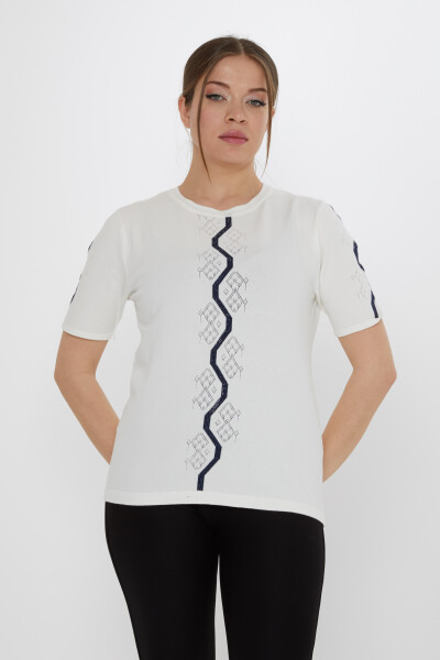 Triko Kazak Taş İşlemeli Ekru - 31758 | KAZEE (3'lü Set M-L-XL) - Kazee (1)