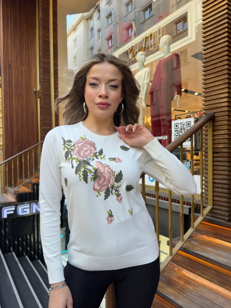 Triko Kazak Taş İşlemeli Ekru - 32035 | KAZEE (3'lü Set M-L-XL) - 3