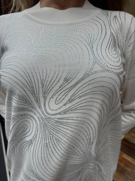 Triko Kazak Taş İşlemeli Ekru - 32065 | KAZEE (3'lü Set L-XL-2XL) - 4