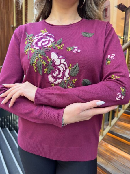 Triko Kazak Taş İşlemeli Fuşya - 32035 | KAZEE (3'lü Set M-L-XL) - 5