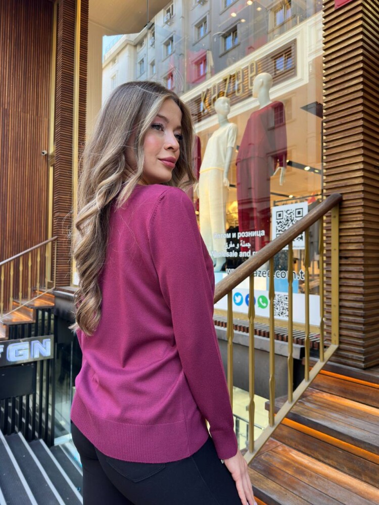 Triko Kazak Taş İşlemeli Fuşya - 32035 | KAZEE (3'lü Set M-L-XL) - 6