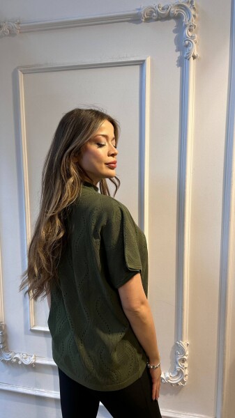 Triko Kazak Taş İşlemeli Haki - 31920 | KAZEE (3'lü Set L-XL-2XL) - 2