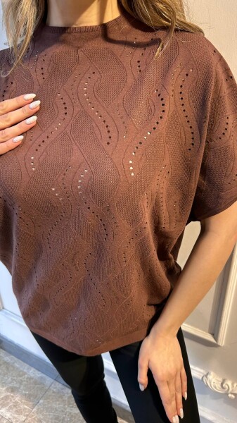 Triko Kazak Taş İşlemeli Kahve - 31920 | KAZEE (3'lü Set L-XL-2XL) - 3