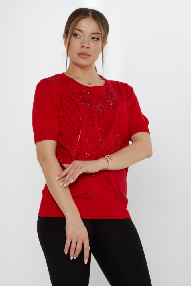 Triko Kazak Taş İşlemeli Kırmızı - 30315 | KAZEE (3'lü Set L-XL-2XL) - 2