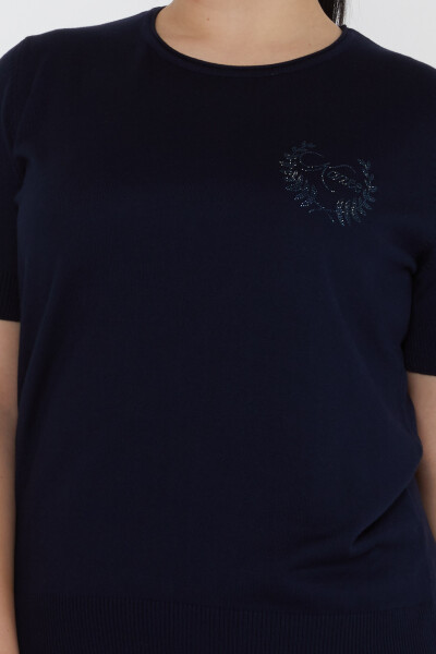 Triko Kazak Taş İşlemeli Lacivert - 31773 | KAZEE (3'lü Set XL-2XL-3XL) - 4