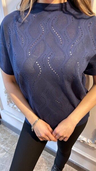 Triko Kazak Taş İşlemeli Lacivert - 31920 | KAZEE (3'lü Set L-XL-2XL) - KAZEE (1)