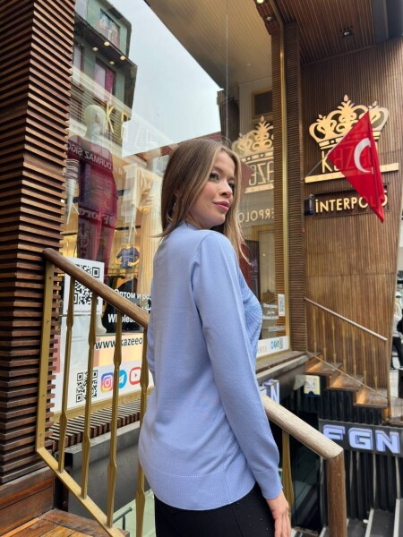 Triko Kazak Taş İşlemeli Mavi - 32065 | KAZEE (3'lü Set L-XL-2XL) - 6